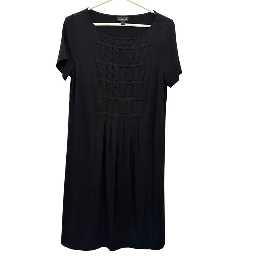 J. Jill Black Short Sleeve Rayon Stretchy Blend Scoop Neck Pleated Midi Dress S